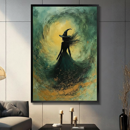 Gothic Witch Swirl Green Gold Canvas Wall Art