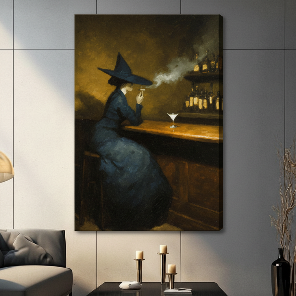 Vintage Witch at Bar Martini Canvas Art Wall Art