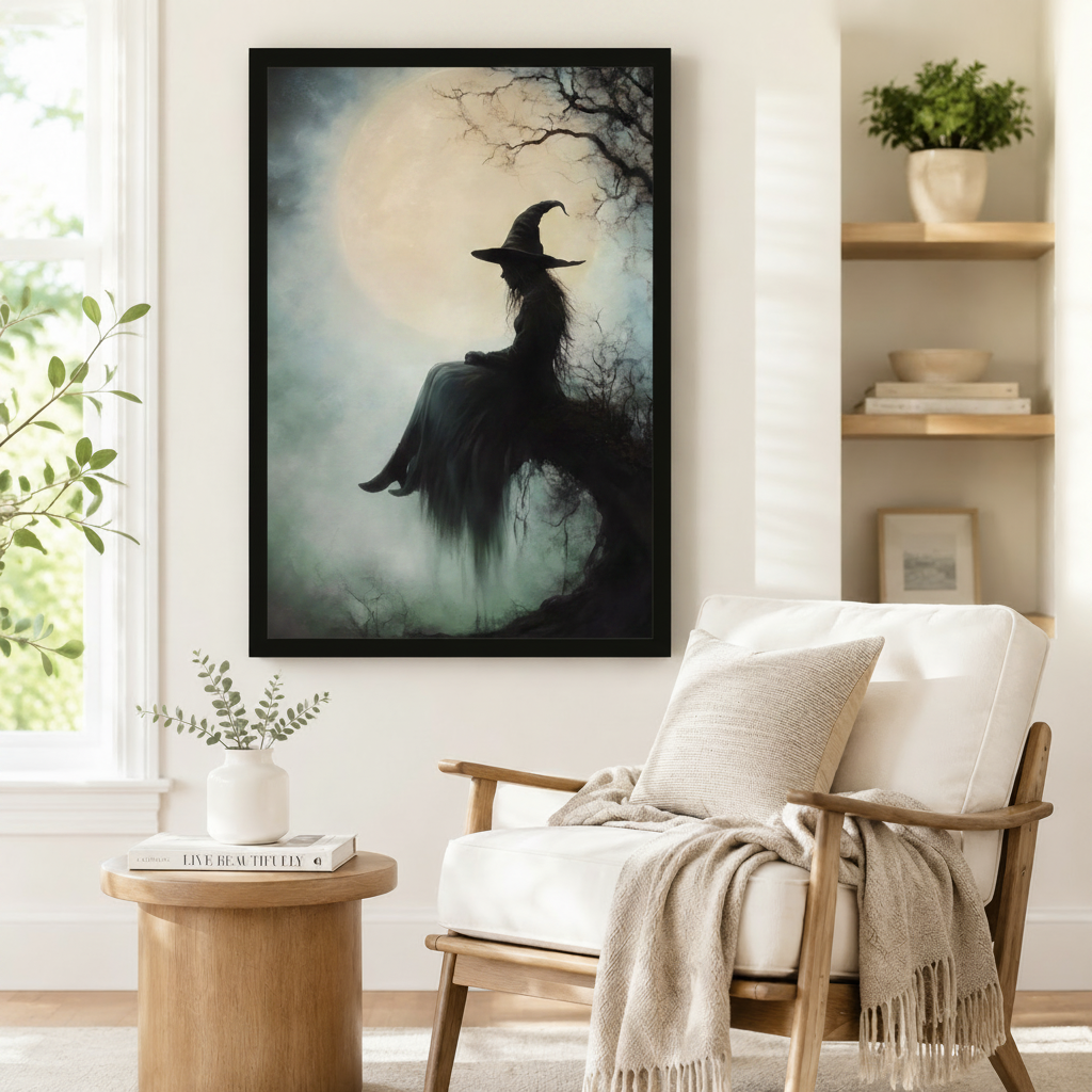 Gothic Witch Moon Framed Canvas Wall Art