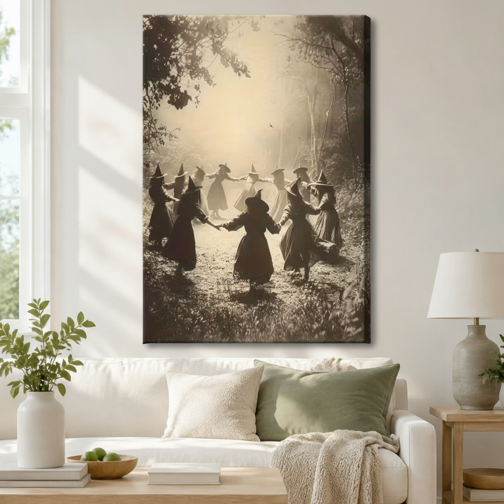 Vintage Witches Dance Mystical Forest Canvas Art
