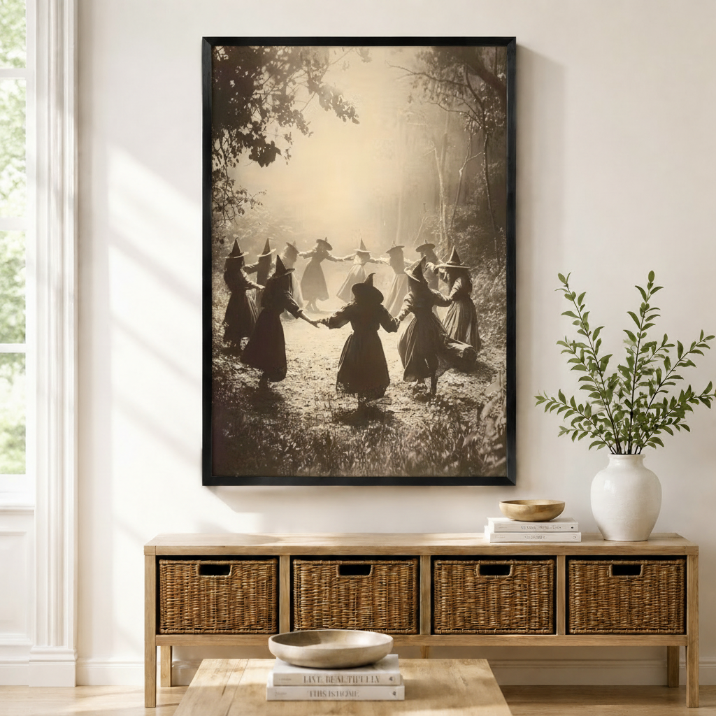 Vintage Witches Dance Mystical Forest Canvas Art