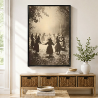 Vintage Witches Dance Mystical Forest Canvas Art