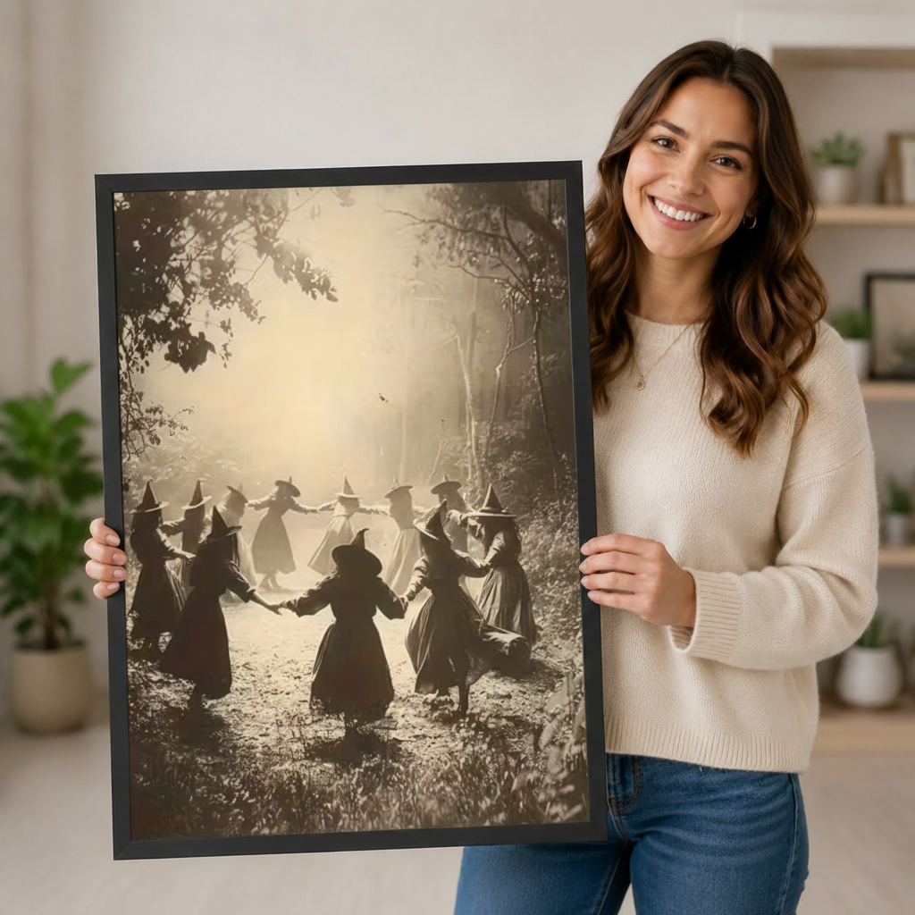 Vintage Witches Dance Mystical Forest Canvas Art