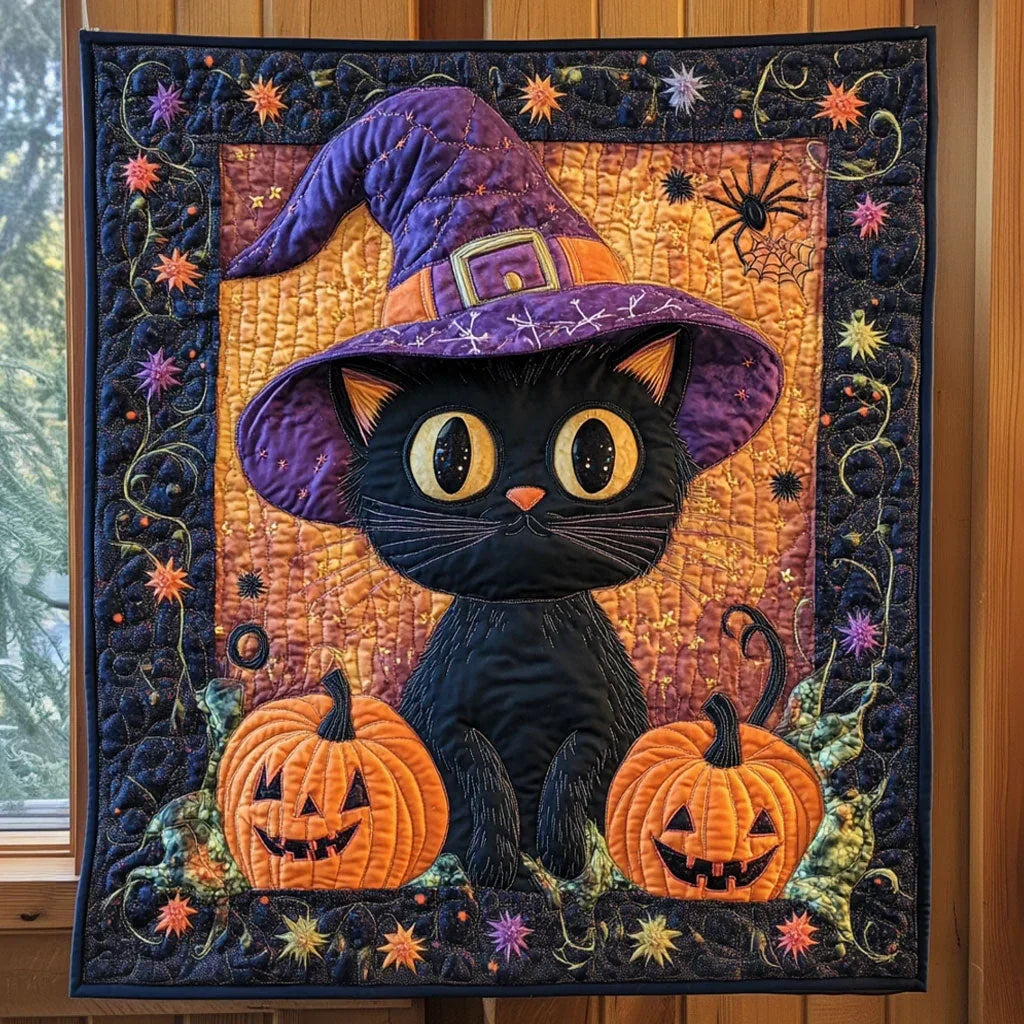 Witchy Cat Quilt Blanket