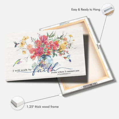 i will walk by faith even when i cannot see flowers and hummingbirds wall art canvas (Landscape) (view 5)