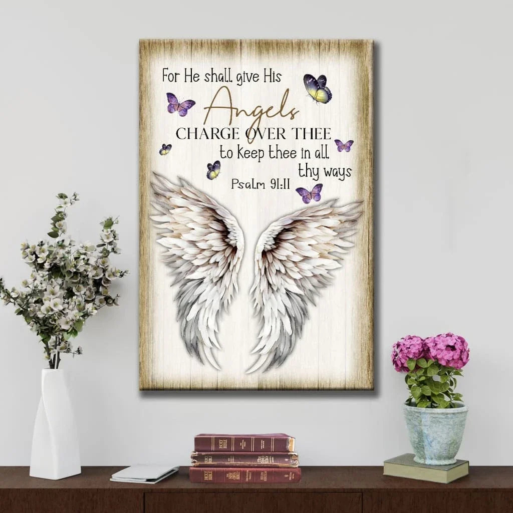 psalm 91 11 kjv wall art canvas for he shall give his angels charge over thee (Landscape) (view 5)