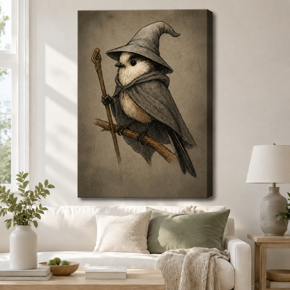 Wizard Bird Gothic Fantasy Canvas Wall Art