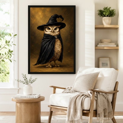 Gothic Witch Owl Halloween Framed Canvas Art Wall Art