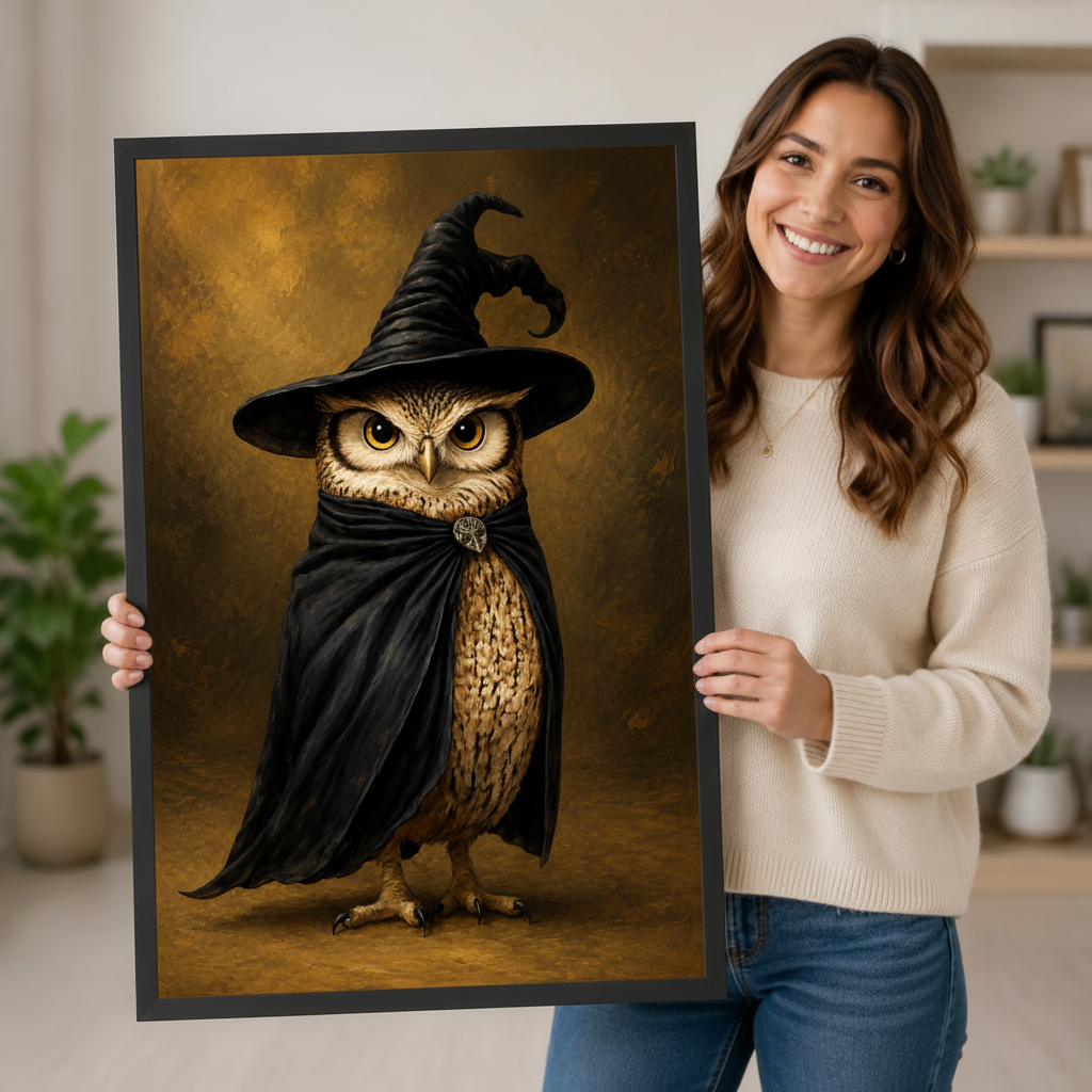 Gothic Witch Owl Halloween Framed Canvas Art Wall Art