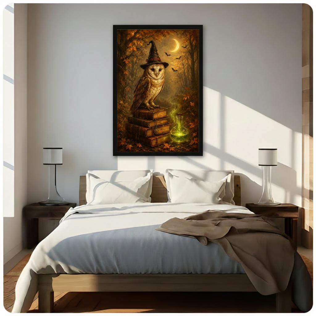 Witch Owl Autumn Moon Canvas Art Wall Art
