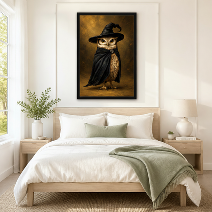 Gothic Witch Owl Halloween Framed Canvas Art Wall Art