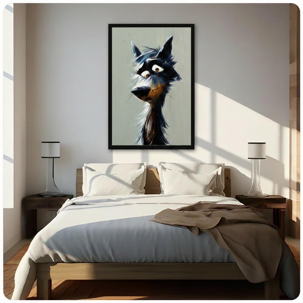 Quirky Dark Wolf Portrait Canvas Wall Art