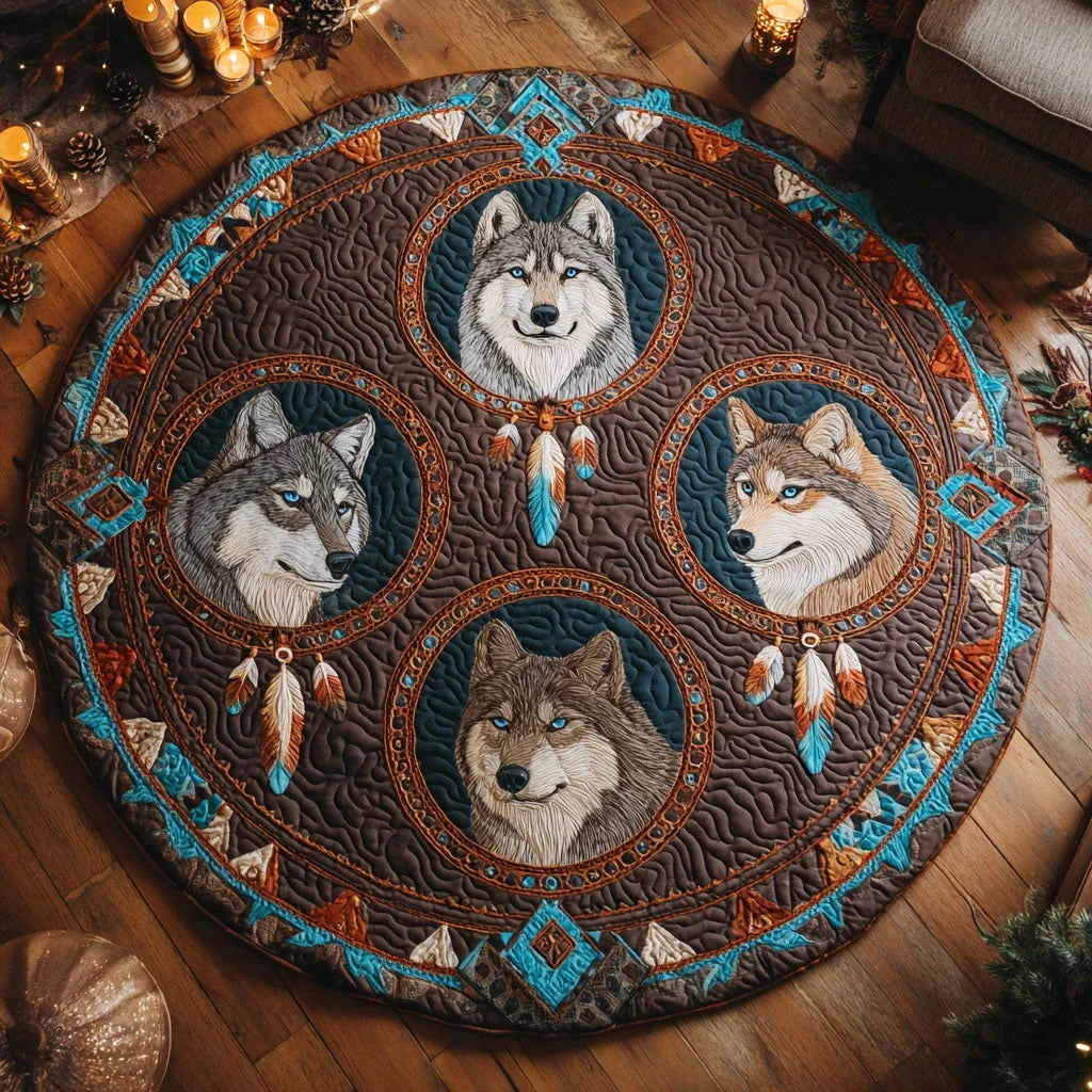 Wolf Harmony Quilted Round Mat
