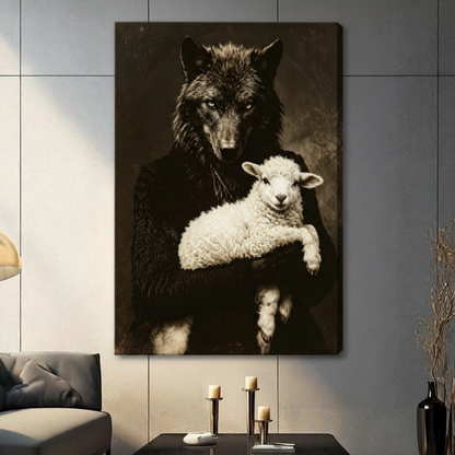 Wolf and Lamb Dark Portrait Canvas Art Wall Art