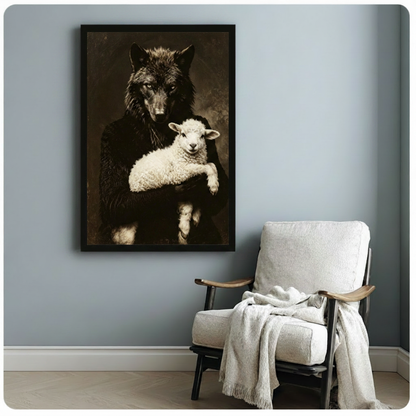 Wolf and Lamb Dark Portrait Canvas Art Wall Art
