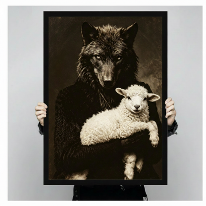 Wolf and Lamb Dark Portrait Canvas Art Wall Art