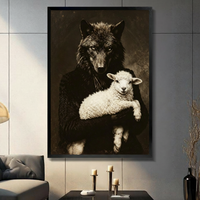 Wolf and Lamb Dark Portrait Canvas Art Wall Art
