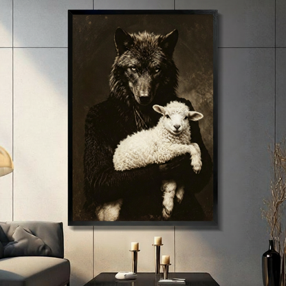 Wolf and Lamb Dark Portrait Canvas Art Wall Art