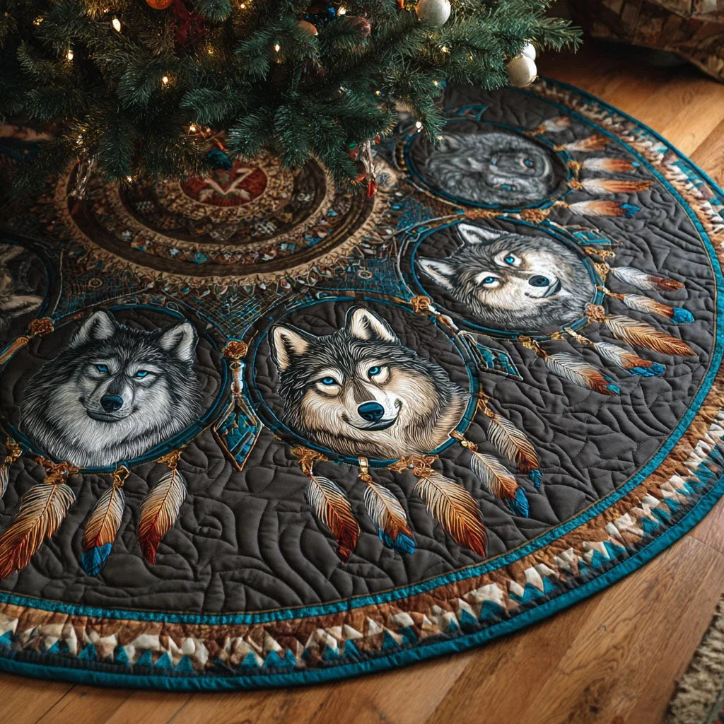 Wolf Spirit Christmas Quilted Tree Skirt