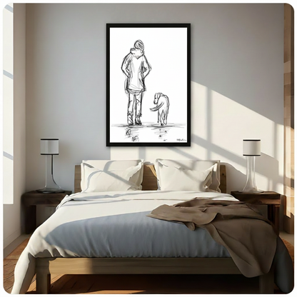 Minimalist Sketch Person Dog Canvas Wall Art