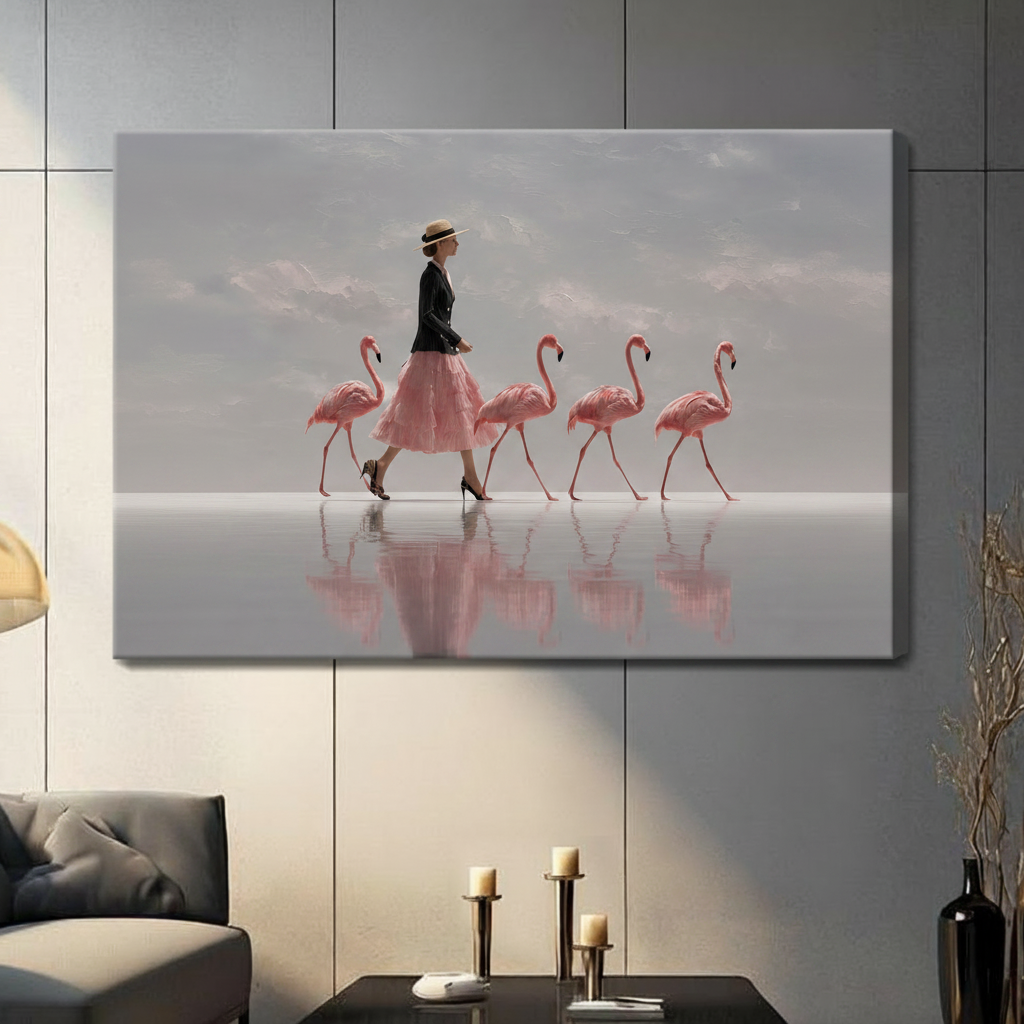 Elegant Flamingo Walk Canvas Art Wall Art