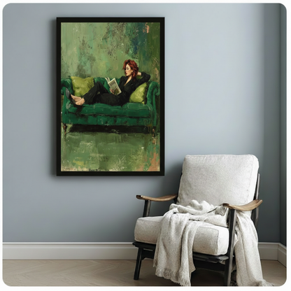 Emerald Reverie Red-Haired Woman Reading Canvas Art