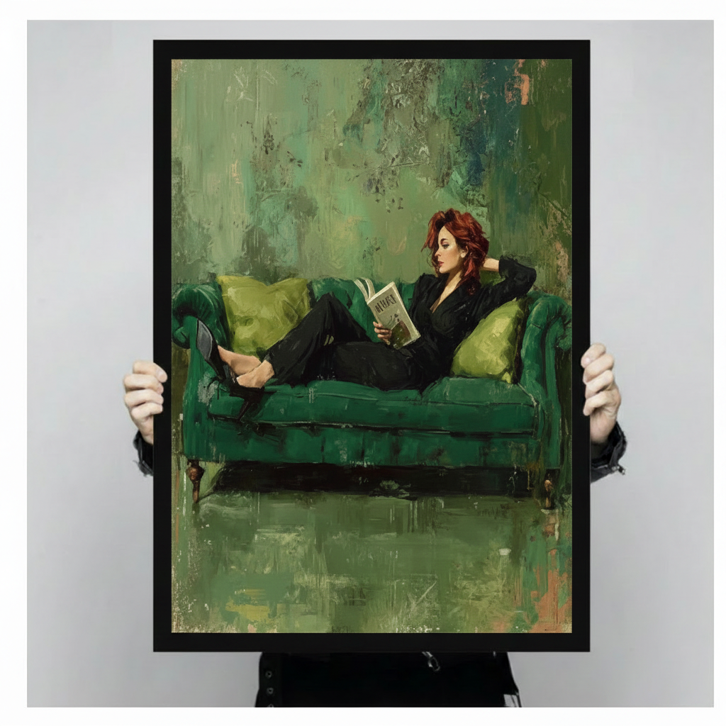 Emerald Reverie Red-Haired Woman Reading Canvas Art