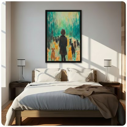 Woman and Dogs Forest Impressionist Oil Painting Canvas