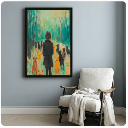 Woman and Dogs Forest Impressionist Oil Painting Canvas