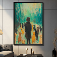 Woman and Dogs Forest Impressionist Oil Painting Canvas