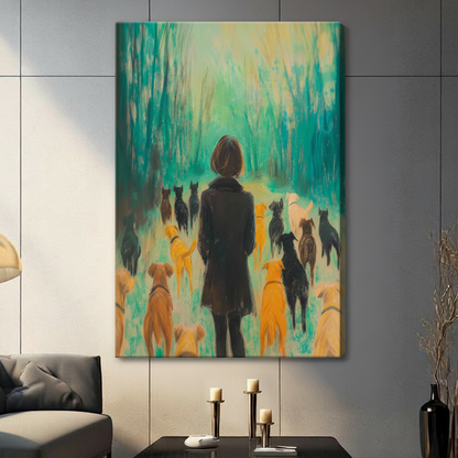 Woman and Dogs Forest Impressionist Oil Painting Canvas