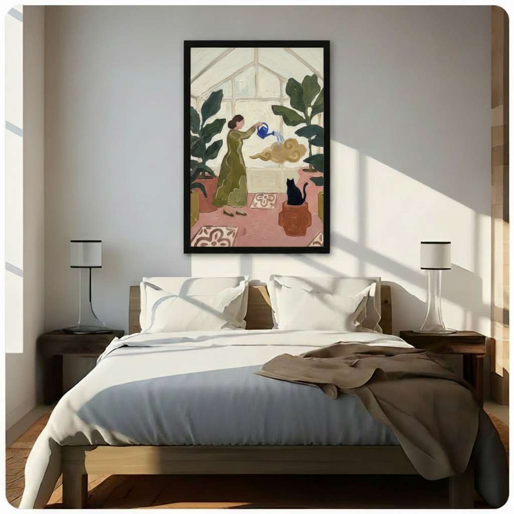 Greenhouse Woman Cat Botanical Expressionist Canvas Print