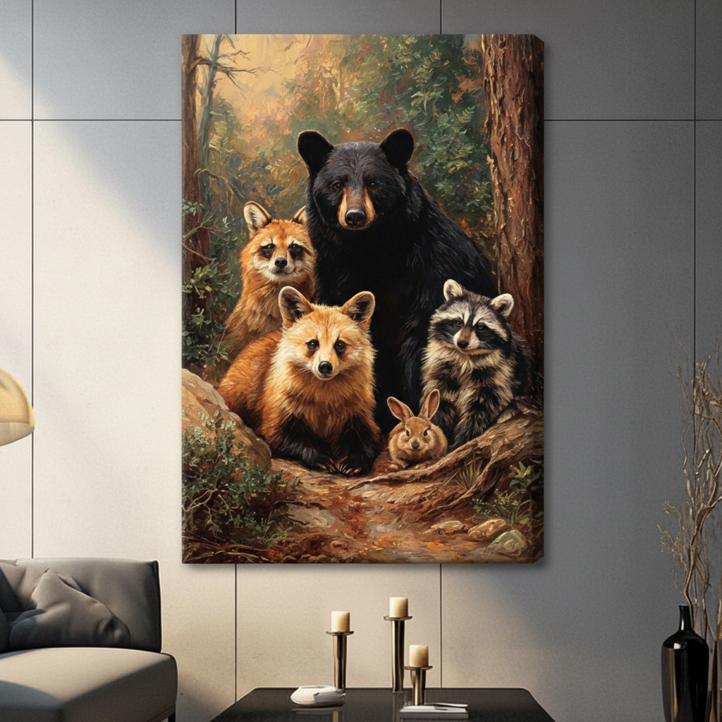 Forest Wildlife Oil Painting Canvas Wall Art