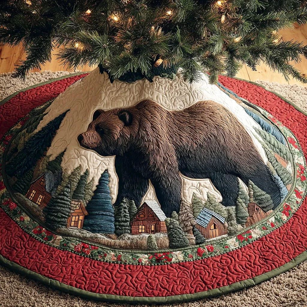 Woodland Bear Trail Christmas Quilted Tree Skirt