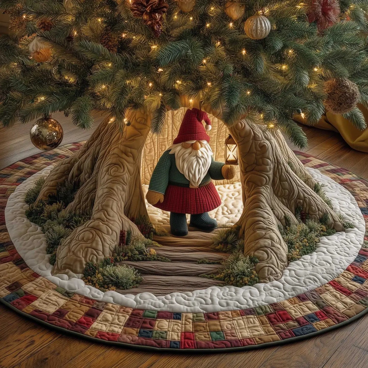 Woodland Entrance Christmas Quilted Tree Skirt