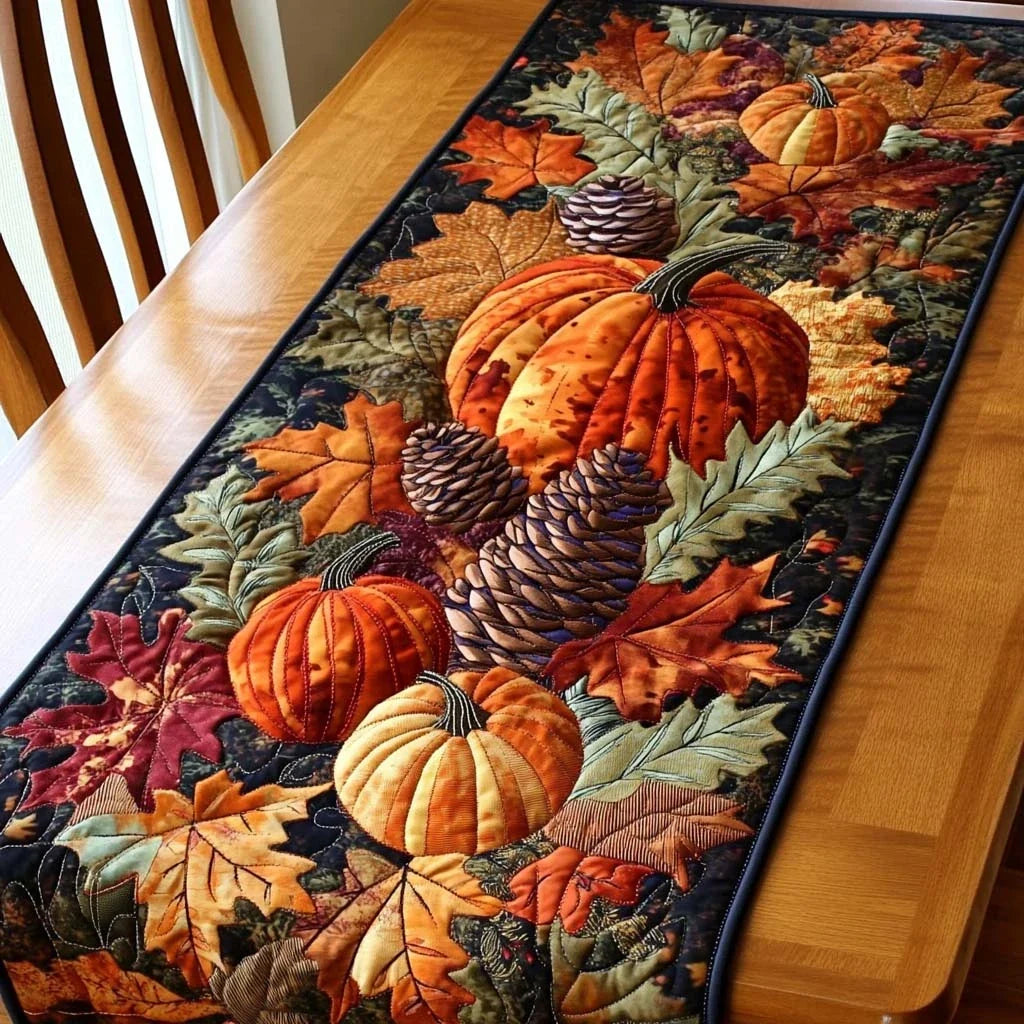 Woodland Pumpkin Patch Quilted Table Runner