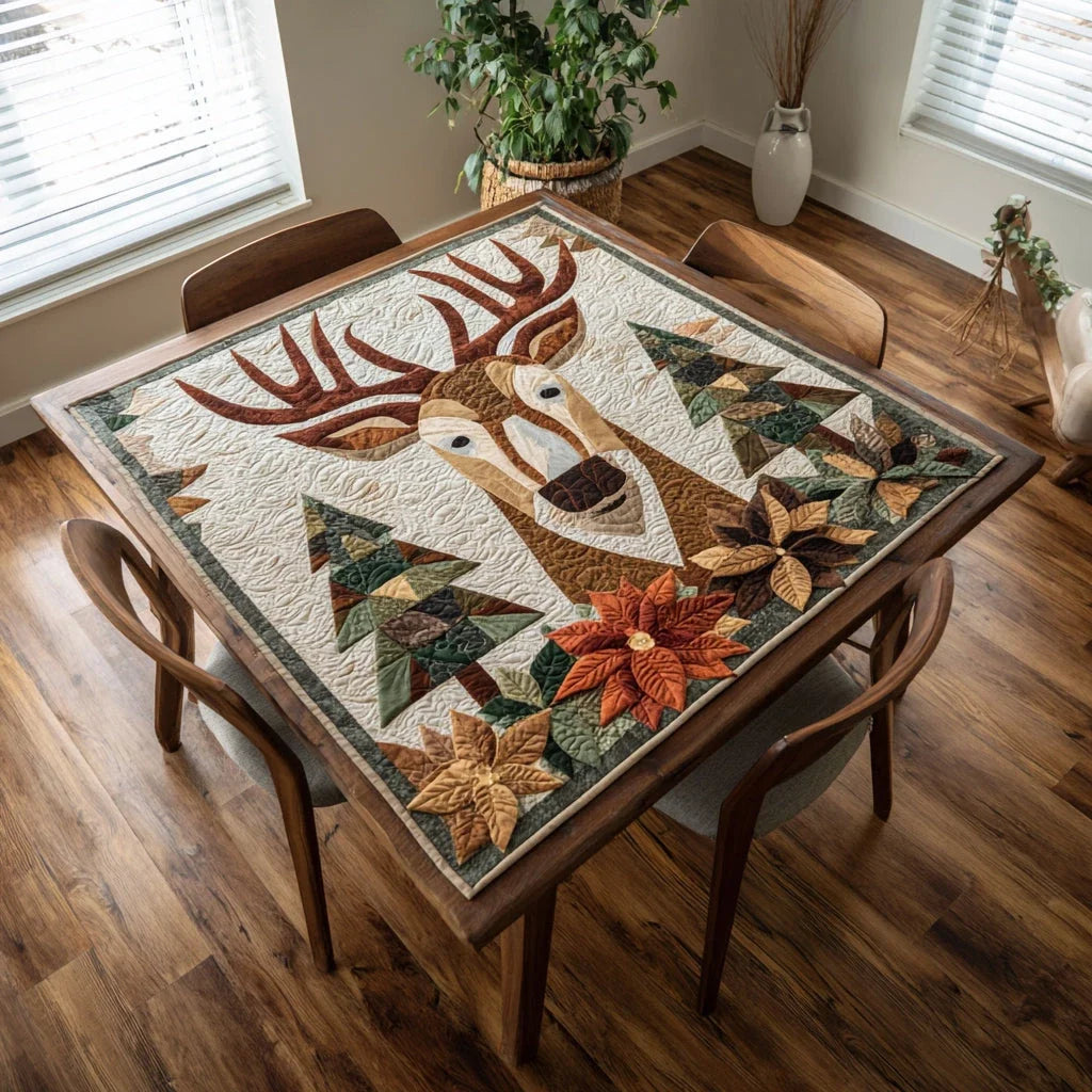 Woodland Reindeer Quilted Table Topper