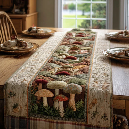 Woodland Shrooms Quilted Table Runner