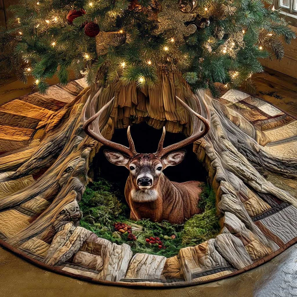 Woodland Stag Christmas Christmas Quilted Tree Skirt