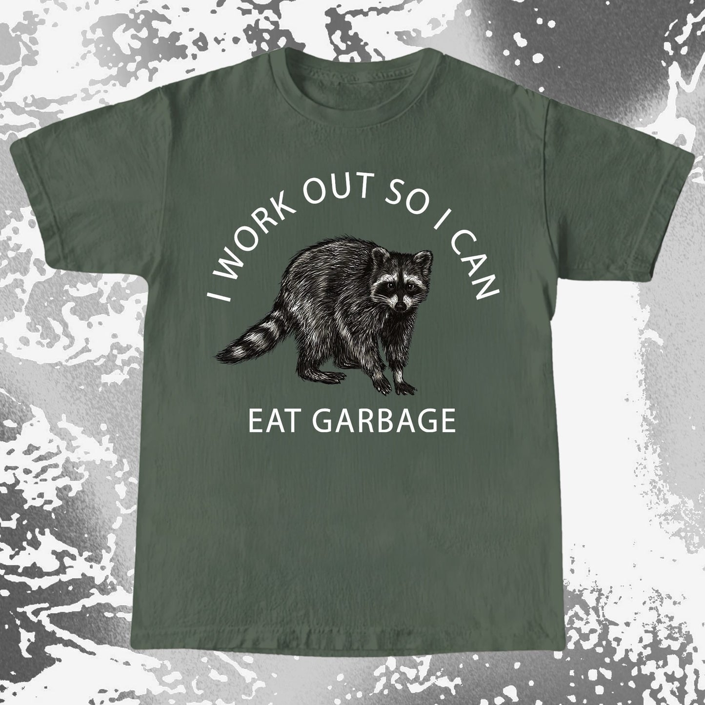 I Work Out So I Can Eat Garbage Raccoon Shirt, funny meme tee gift (view 5)