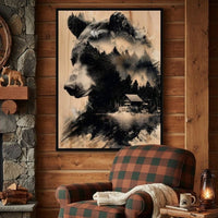 Bear Forest Cabin Reflections Canvas Wall Art
