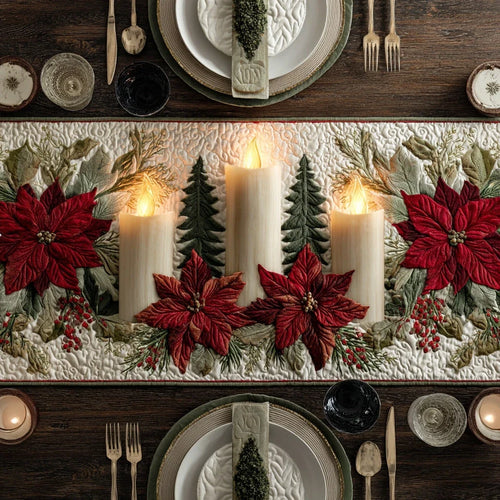 Wreath Candle Quilted Table Runner