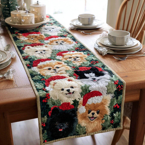 Wreath Pomeranian Quilted Table Runner