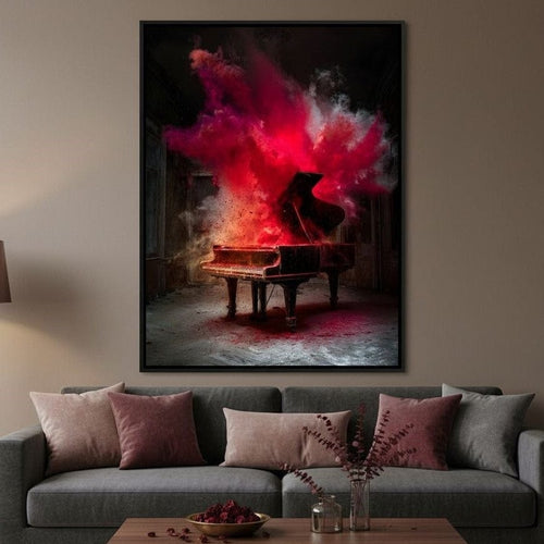 Grand Piano Burst of Vibrant Fire Canvas Wall Art
