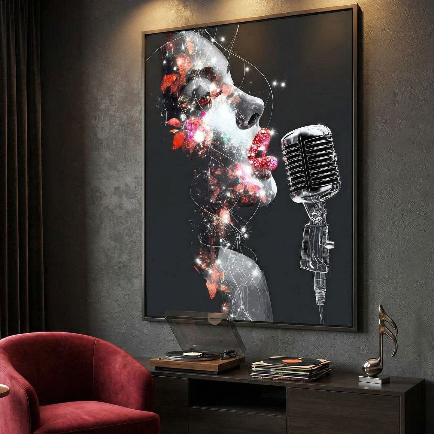 Cosmic Vocalist Neon Kiss Canvas Wall Art