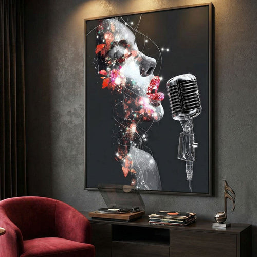 Cosmic Vocalist Neon Kiss Canvas Wall Art