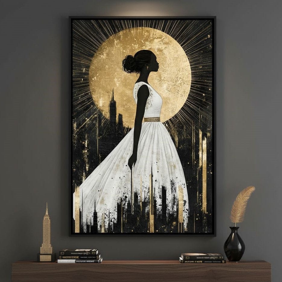 Golden Silhouette City Radiance Canvas Wall Art