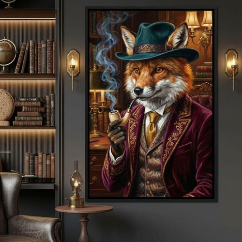 Gentleman Fox Smoking Canvas Wall Art