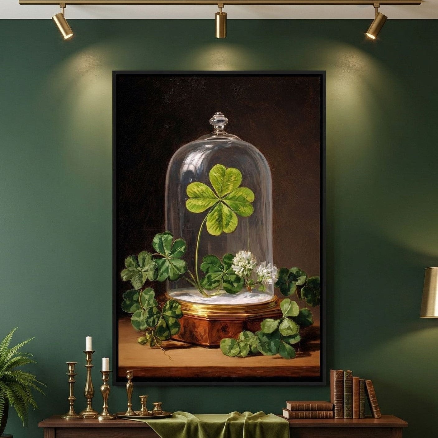 Lucky Clover Glass Dome Canvas Wall Art