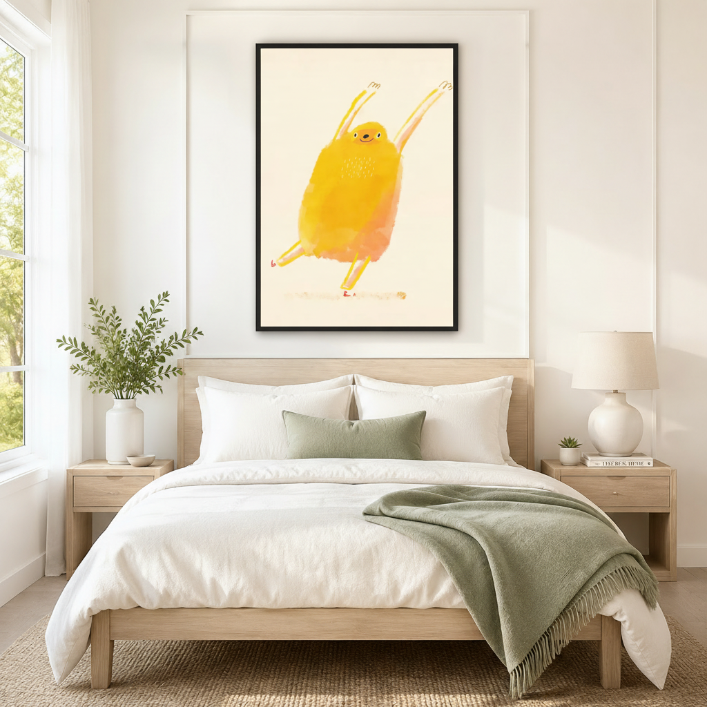 Happy Dancing Yellow Bird Watercolor Canvas Print